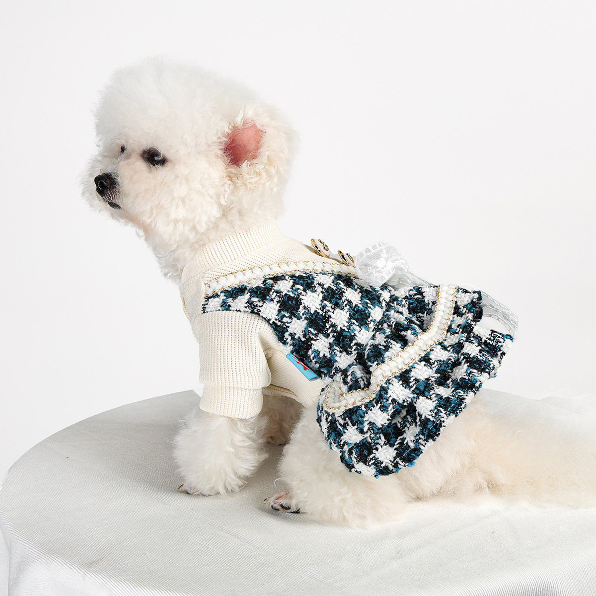 Pet Puppy Cat Clothes Autumn Winter New Blue Noble Dress Skirt
