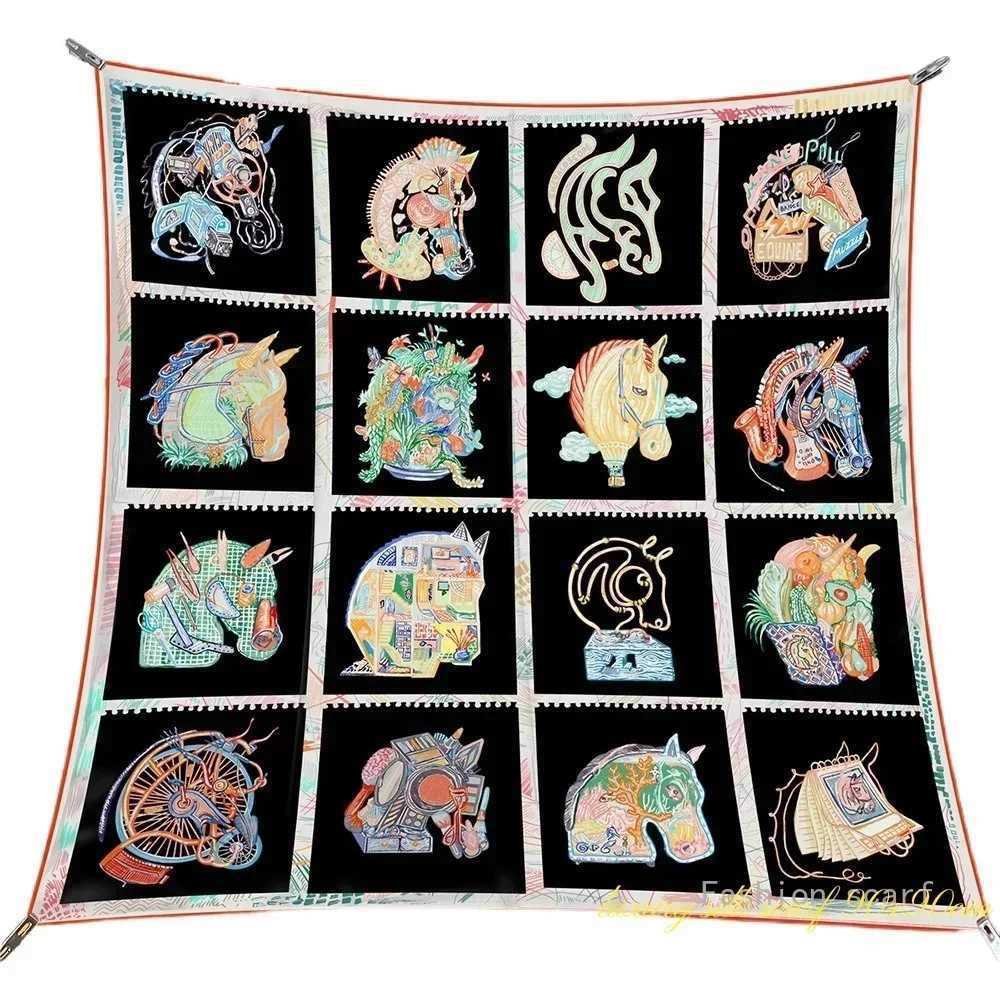 Fashion 1PC 90Cm Twill New Horse Prism Womens Decorative Shawl Large Square Scarf Headscarf Scarf Frame Painting Silk Scarf Wholesale H250915yjfgngjhj