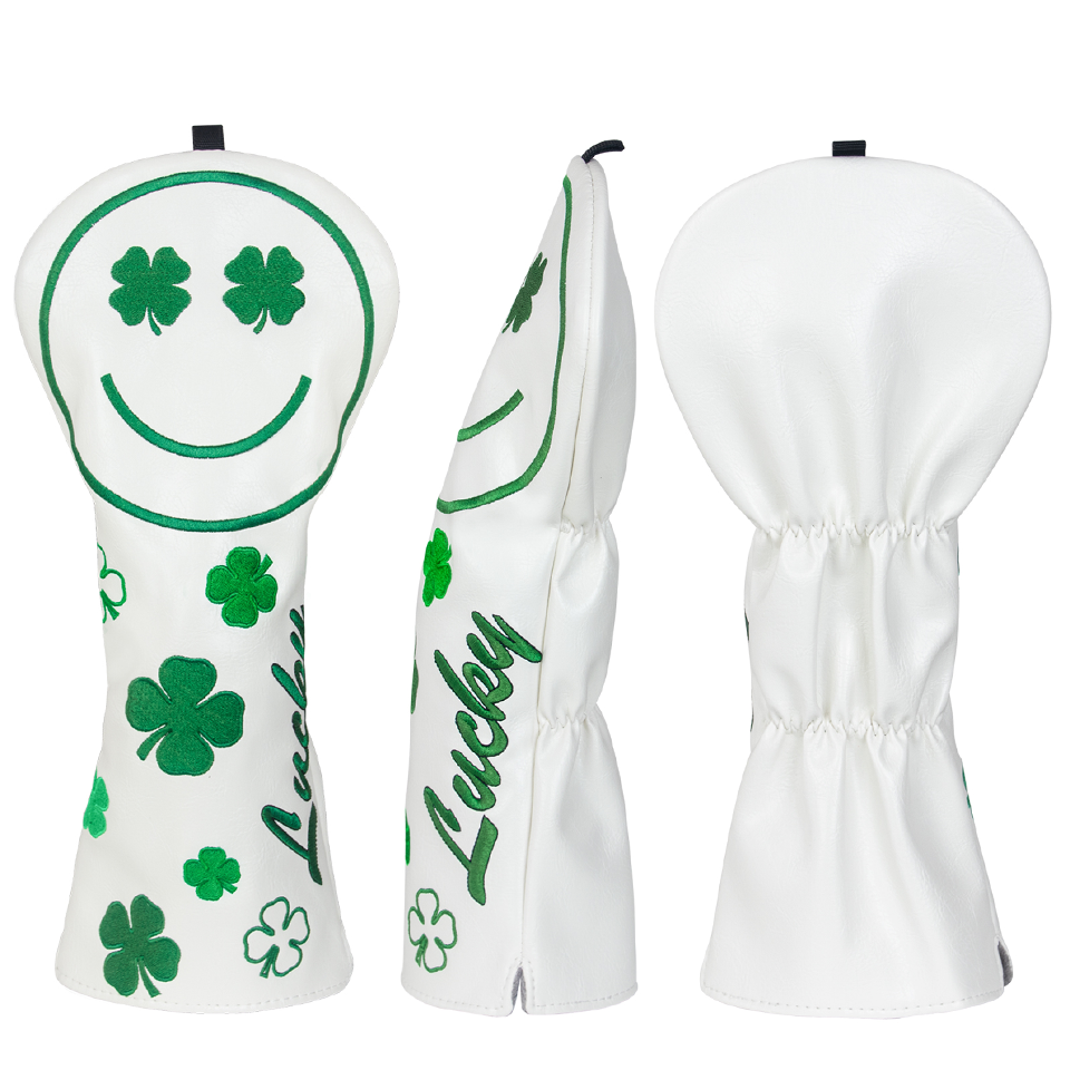 Golf Headcover Set White PU Green Four-leaf Clover Smile Driver Fairway Hybrid Head Cover Wood Cover Club Golf Head Cover Driver Cover