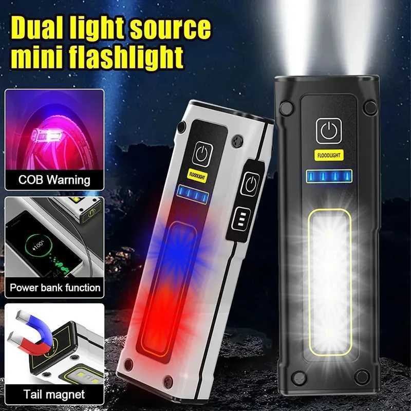 Multifunctional LED Dual Lights Working Lamp With Magnet Alarm SOS Key Chain Power Bank Waterproof Mini Emergency EDC Flashlight C250915