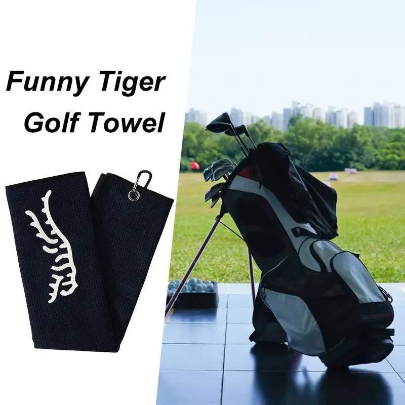 black funny Tiger ed Golf Towel Microfiber Polyester and Nylon Hand Wash Only Blue Waffle Texture Soft Material 250915