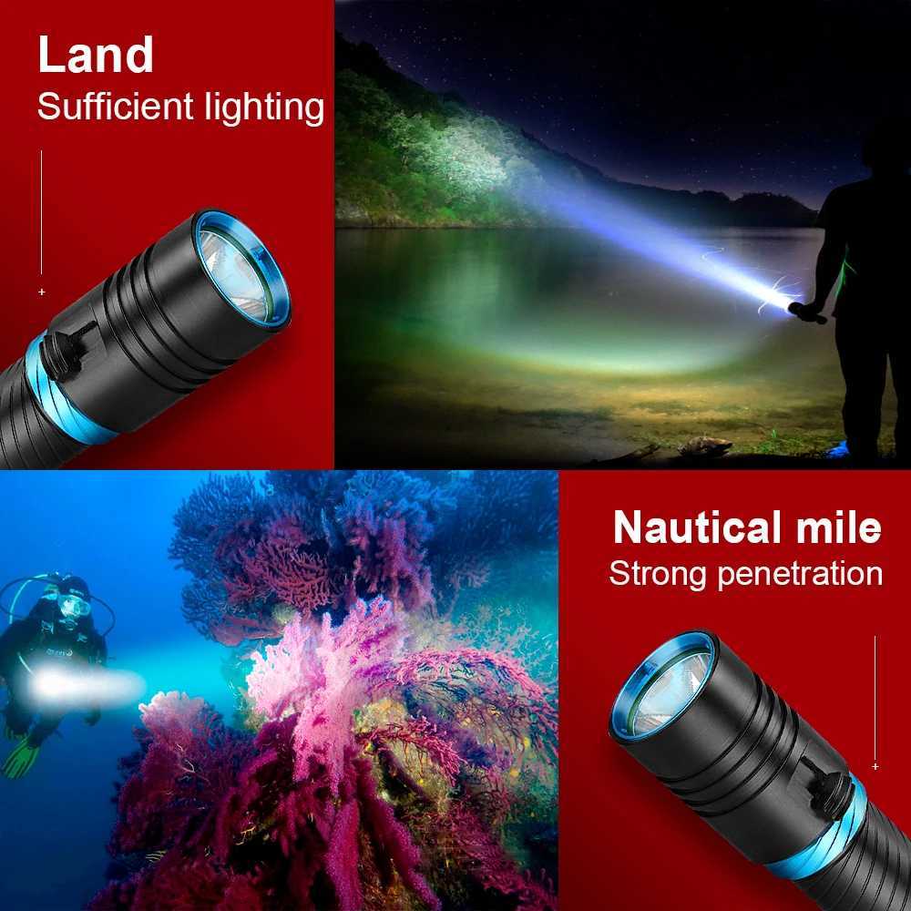 Ultra Powerful Diving Torch IPX8 100M Diving Flashlight 26650 Underwater Lamp Rechargeable Led Lantern Waterproof Flashlights C250915