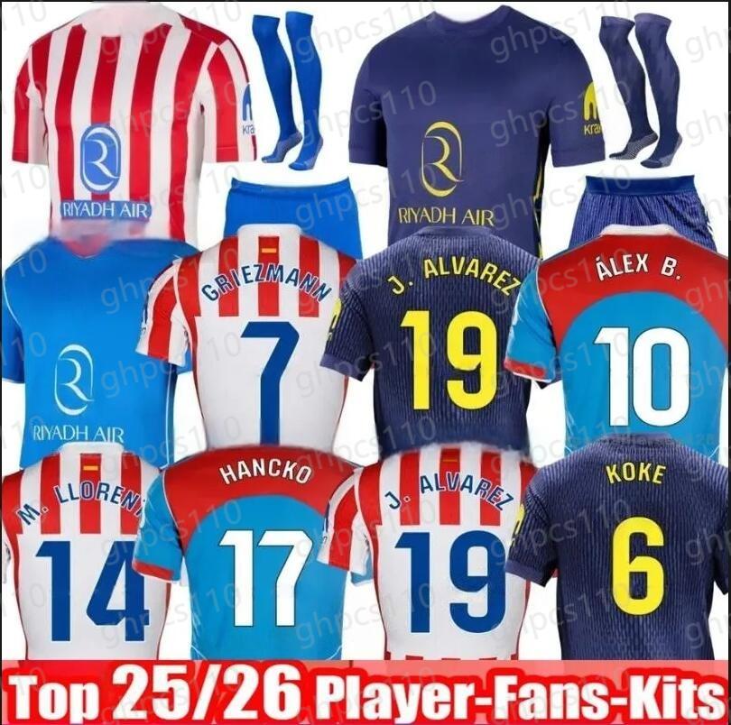 25 26 SAtletico Madrids soccer jerseys 19 J.Alvarez Jerseys 7 GRIEZMANN Le Normand shirt 5 de Paul 14 M Llorente SOrloth S.Lino 6 Koke football shirt men kids kit maillot