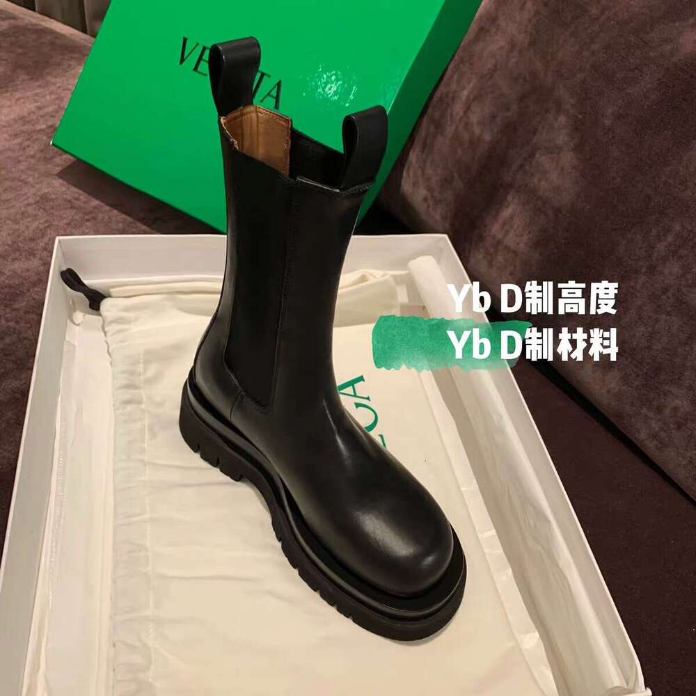 British Style Martin for Women Winter Mid-Calf Thick Sole Fleece-Lined Chelsea Ankle Boots Height Increasing Slimming