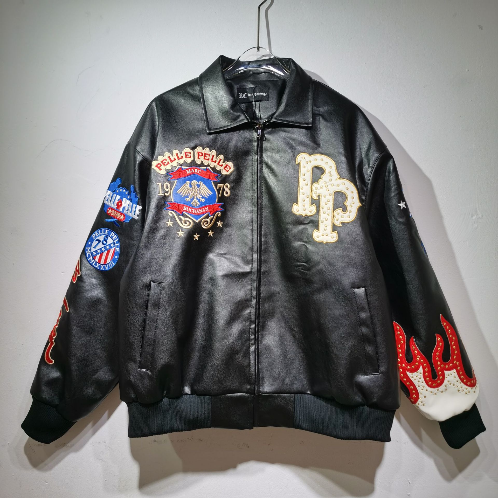 Men's Jackets High-quality PP Authentic Women's Black Blue Red Purple Leather Genuine Leather Embroidered Diamond Short Jacket