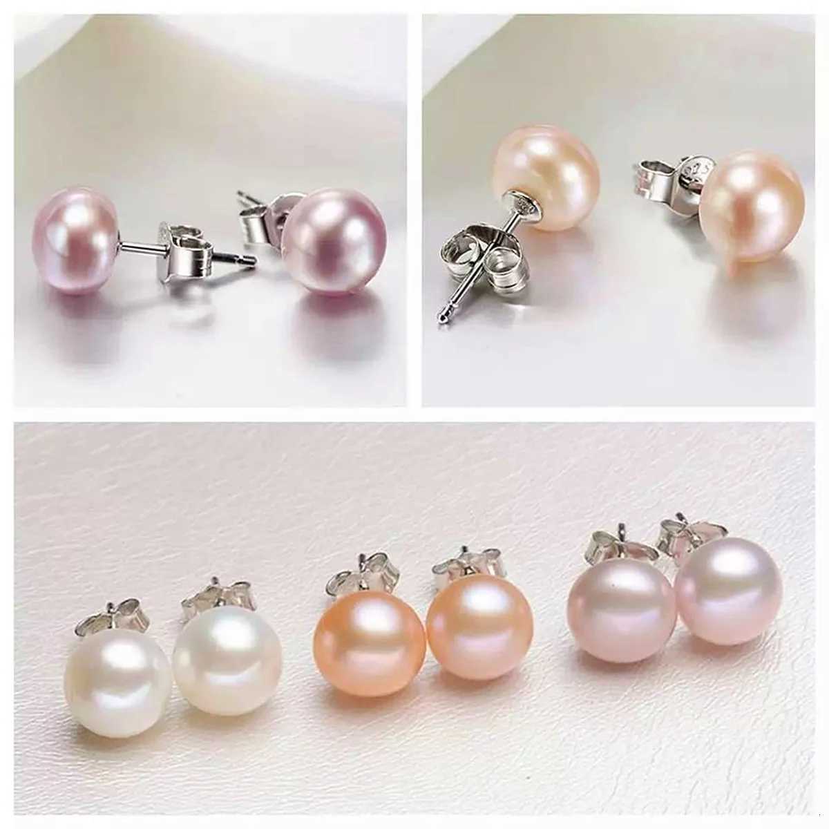 Women Freshwater Pearl Earrings Stud with 925 Sterling Silver Needle Real Fresh Water Cultured Pearls Ear Studs Girl Color SizeXJ250915