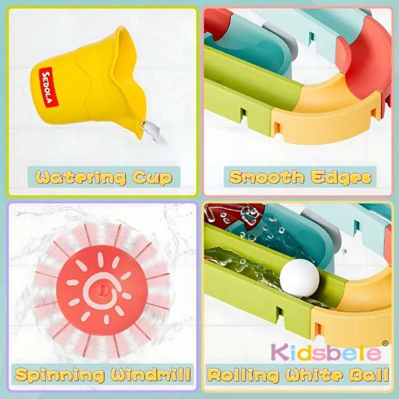 Toddlers DIY Track With Balls For Bathtub Pool Interactive Gift Assemble Track Dinosaur Egg Water Shower Toy With Water Spray C250915