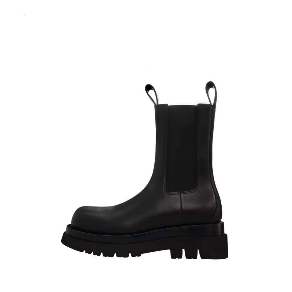 British Style Martin for Women Winter Mid-Calf Thick Sole Fleece-Lined Chelsea Ankle Boots Height Increasing Slimming