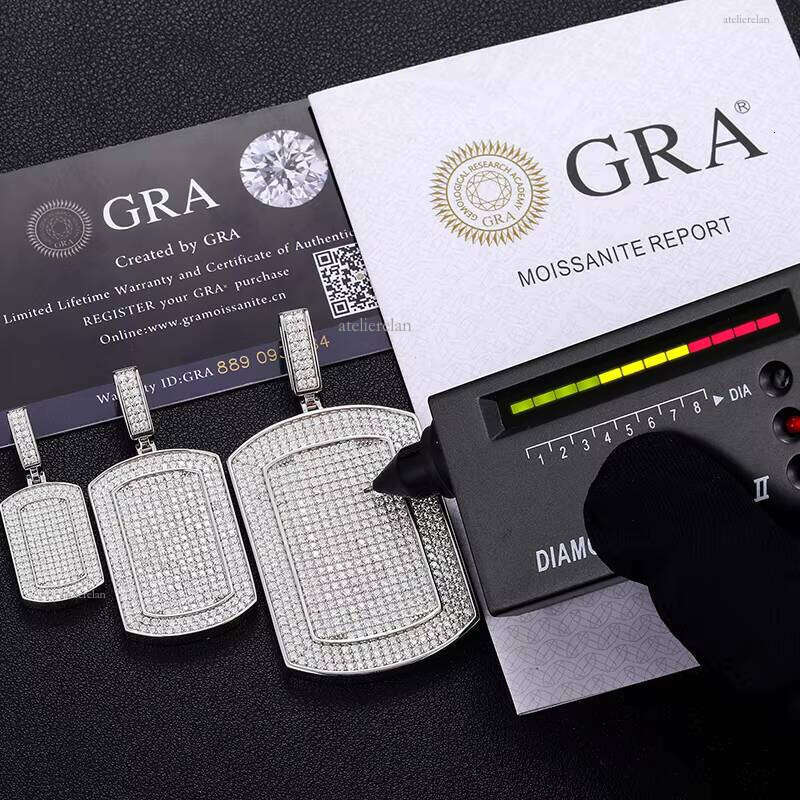 New Arrival Hip-Hop Jewelry Pure Sier Micro Pave VVS Moissanite Ice Out Pearl Dog Tag Pendant Necklace