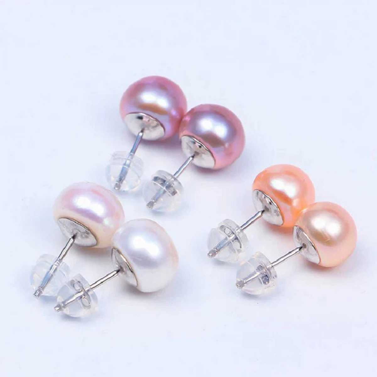 Women Freshwater Pearl Earrings Stud with 925 Sterling Silver Needle Real Fresh Water Cultured Pearls Ear Studs Girl Color SizeXJ250915