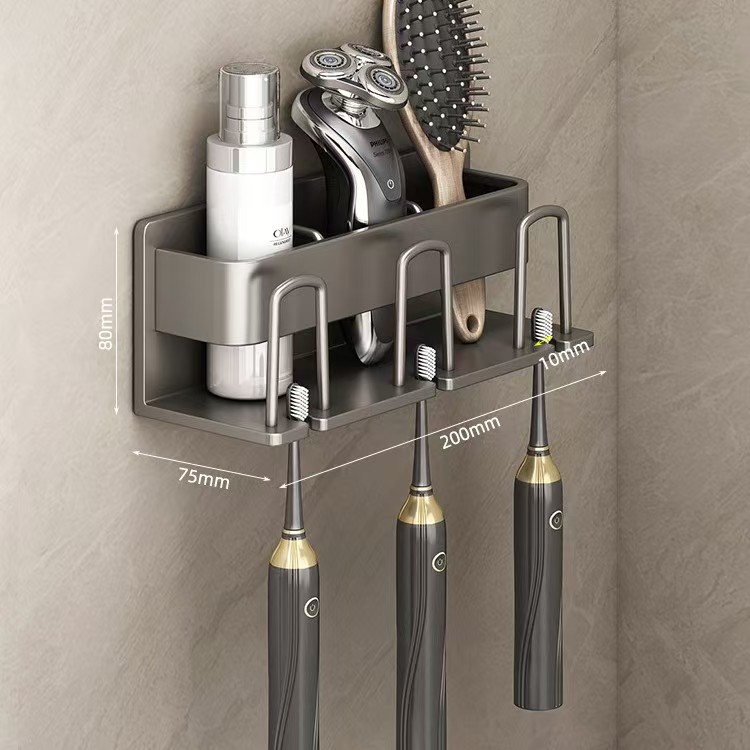 Multi functional toothbrush storage rack no punching gun ash bathroom mouthwash cup toothbrush cup storage wall mounted electric toothbrush rack
