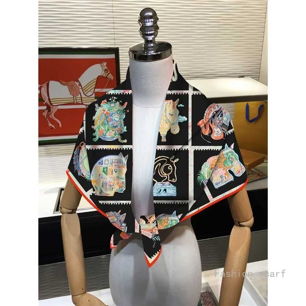Fashion 1PC 90Cm Twill New Horse Prism Womens Decorative Shawl Large Square Scarf Headscarf Scarf Frame Painting Silk Scarf Wholesale H250915yjfgngjhj