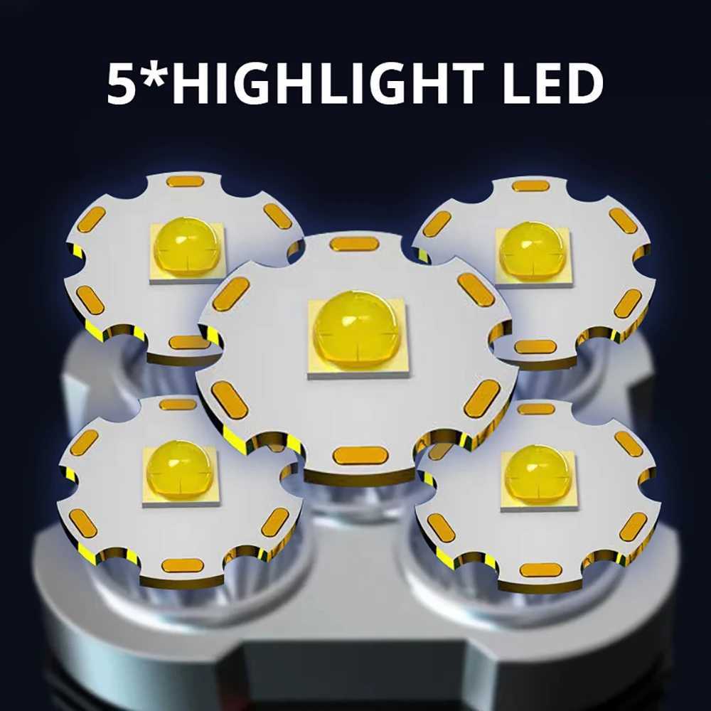 5LED High Power Led Flashlights Rechargeable Camping Spotlight with Side Light 3 Lighting Modes for Camping Adventure Outdoor C250915