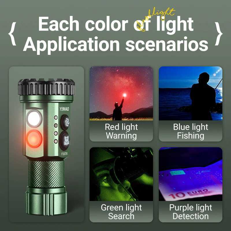 YEMAO F337X 2800LM MultiLight Torch 7 XTE LEDs wAuxiliary RGB 200m Distance 18650 Tactical Flashlight C250915