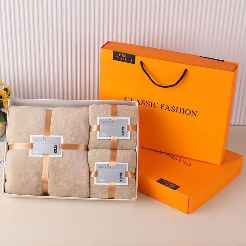 Home towels absorbent quick drying fabric skin friendly soft coral fleece towels gift box set of towels business 3-piece set popular item