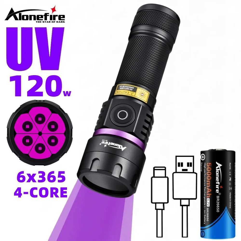 120W 365nm UV Flashlight 6Light Ultra Violet Black Light Ink Dryer Money Fluorescer Cat Dog Urine Tinea Ore Money Detector SV116 C250915