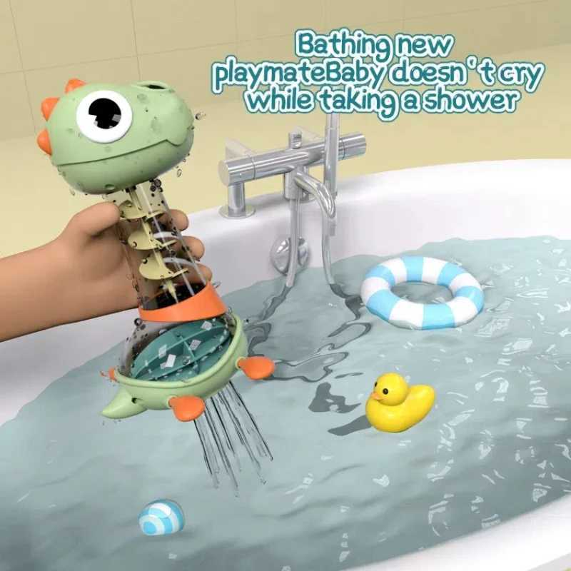 Interactive Dinosaur Bath Toy Showerhead for Babies Safe Silicone Material Rolling Water Flow MultiHole Gentle Cleansing C250915