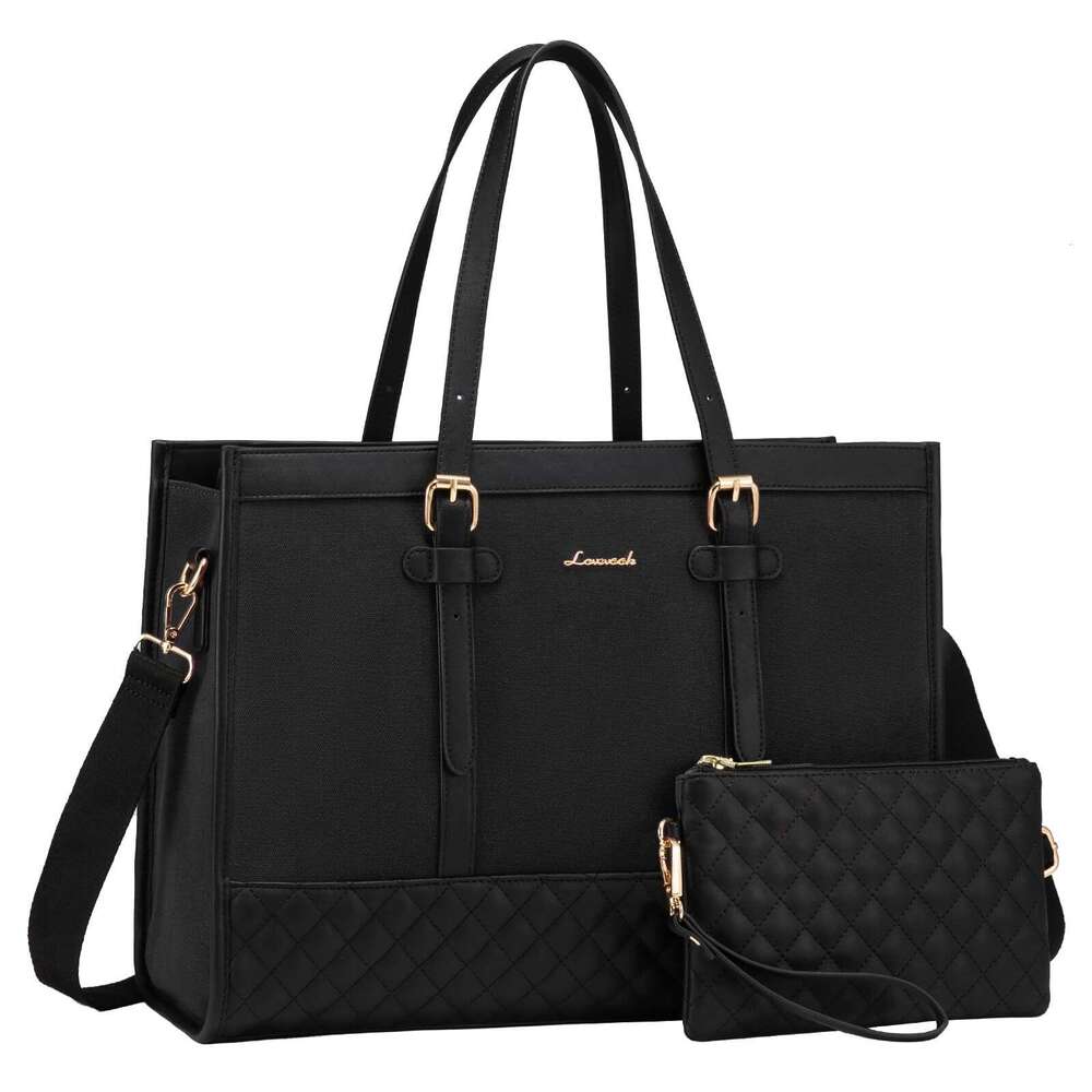 Womens Fashion Designer Bag Large Capacity Shoulder Bags Business Travel Laptop Briefcase for Office Travel University Casual Handbag Solid Color Blac