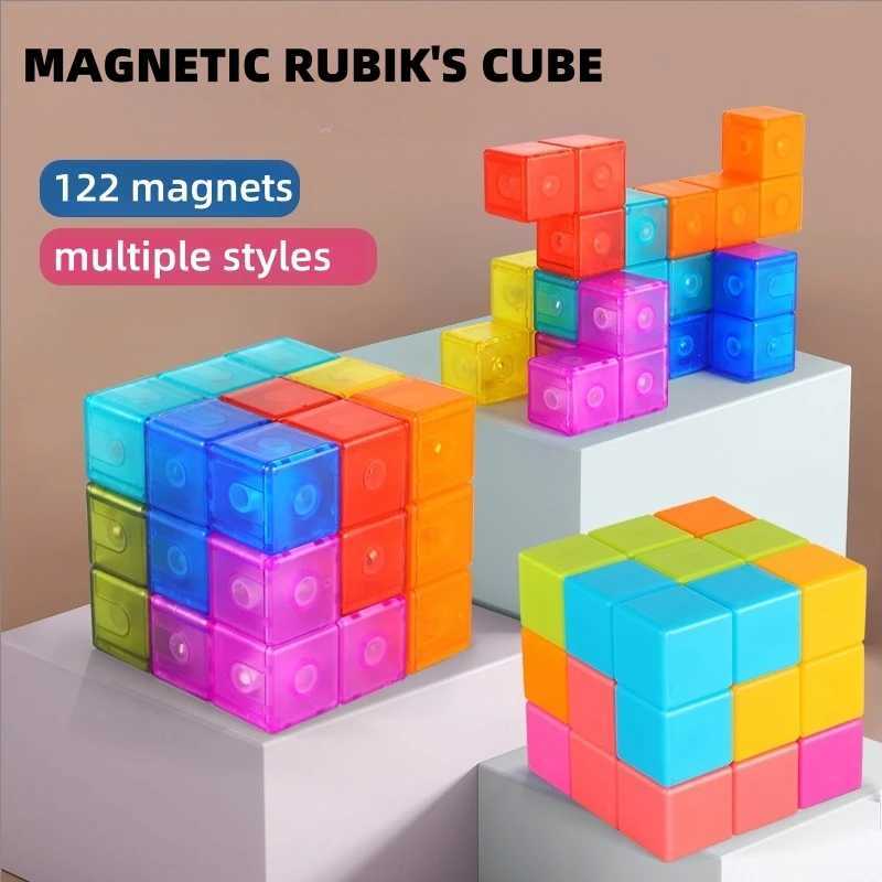 DIY Magnetic Cube Building Blocks 3D Magnet Tile 7Pcs Set Puzzle Speed Cube 54pcs Guide Cards Intelligence Toys For Children C250916