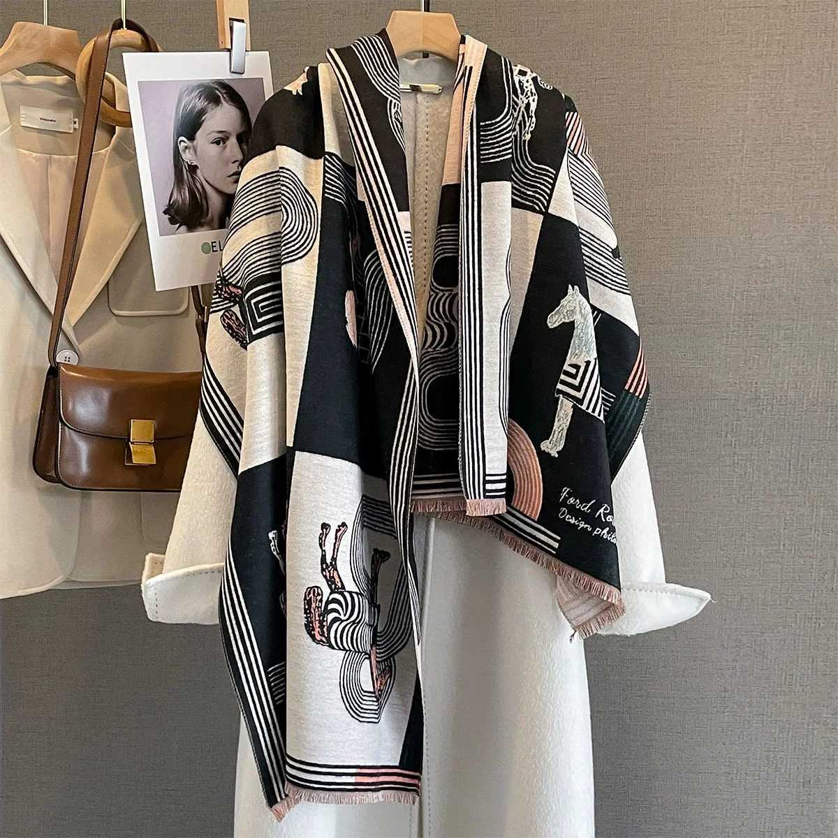 Luxury Warm Poncho Cashmere Winter Women Scarf Horse Print Shawl Wraps Female Thick Blanket Bufanda Travel Echarpe 2025 Z250916