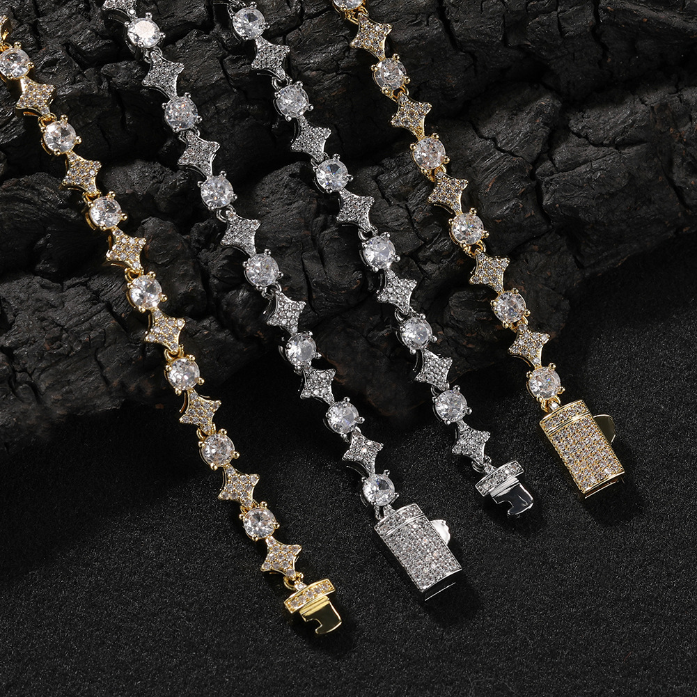 Hip Hop Cross Stars Tennis Chain Necklace Bracelets 5A Zircon Jewelry With Spring Clasp