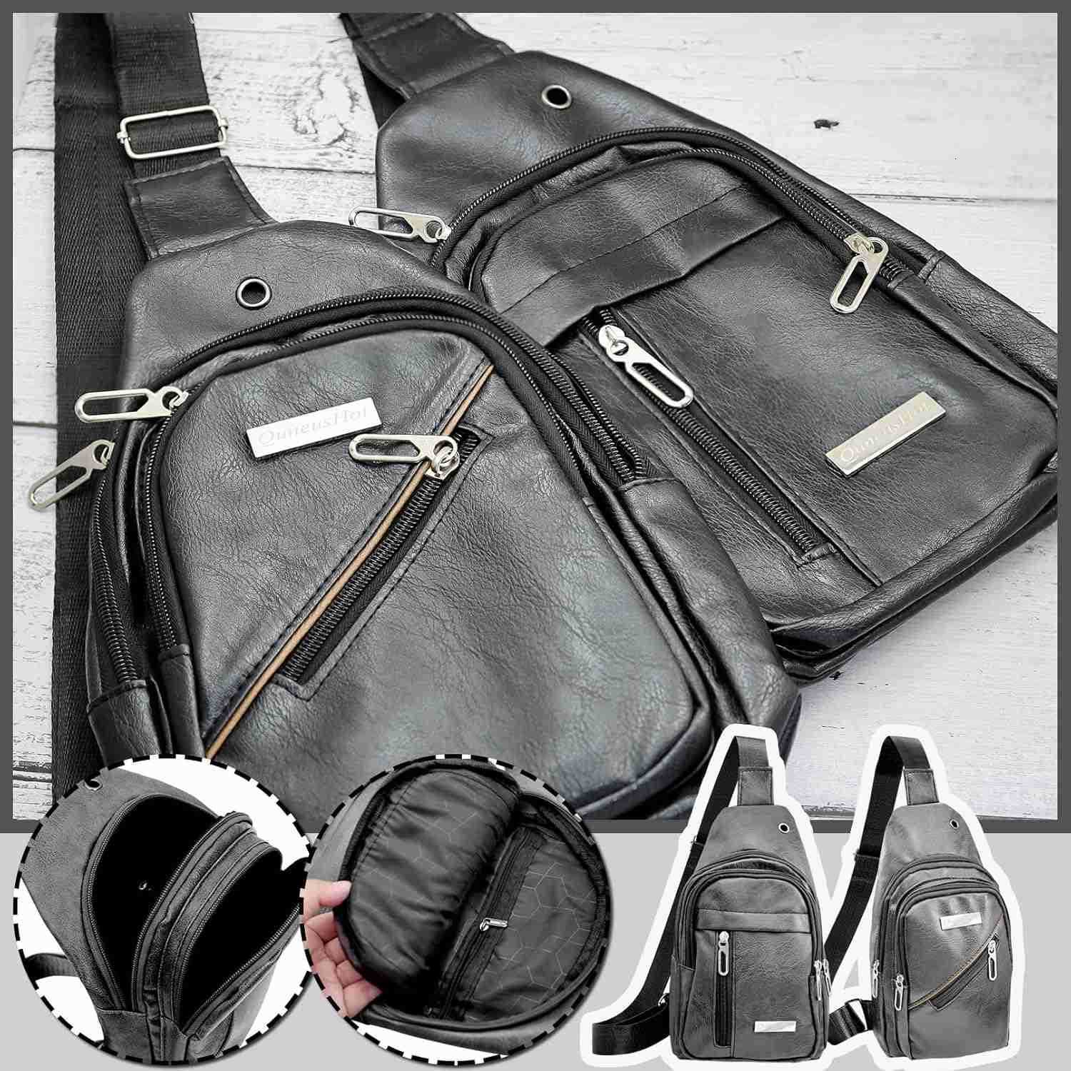 QuneusHot 2Pcs Sling Bags for Crossbody Small Leather Backpack Anti Theft Casual Chest Bag Travel Hiking for Men Women Z259016