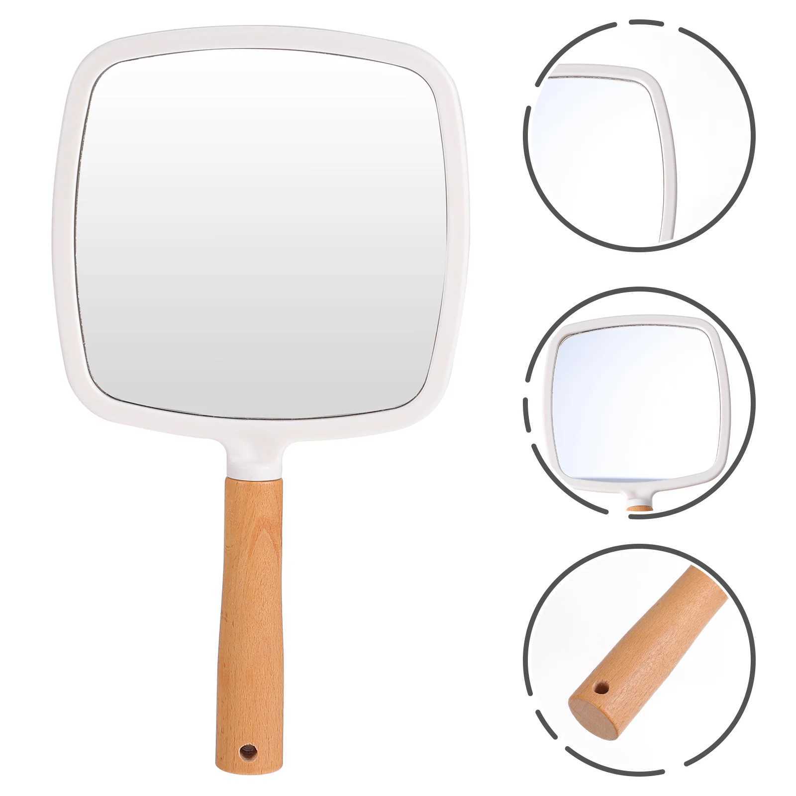 Makeup Mirror Wooden Handle Handheld Mirror Heart Shape Fan Shape Mirror Round Square Mirror Salon Makeup Mirror C250916