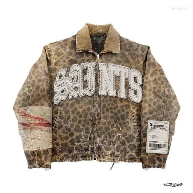 Men's Jackets Streetwear Vintage Leopard Camouflage Jacket Y2k Coats Men Women Hip Hop Letter Patchwork Embroidery Oversized Clothes ddmylovely