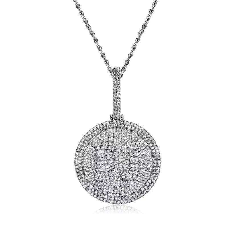 Hip-Hop Gold-Plated Iced Zirconia Silicon Name Double Letter Necklace Pendant