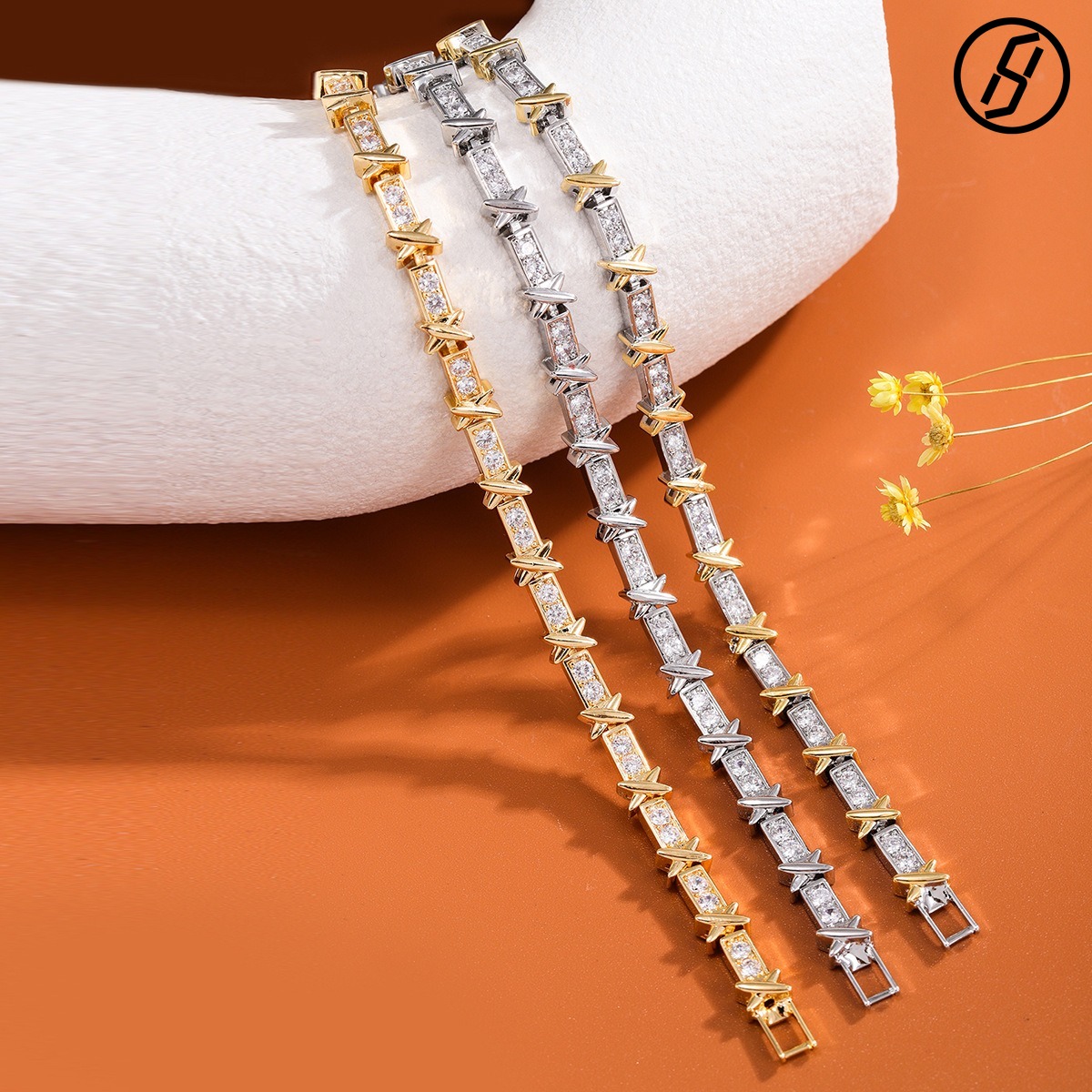 Boutique Craft Letter X Full Diamond Women Fashion High Version Ins Simple Rhinestones Cross Bracelet Original Jewelry Wholesale Z260313