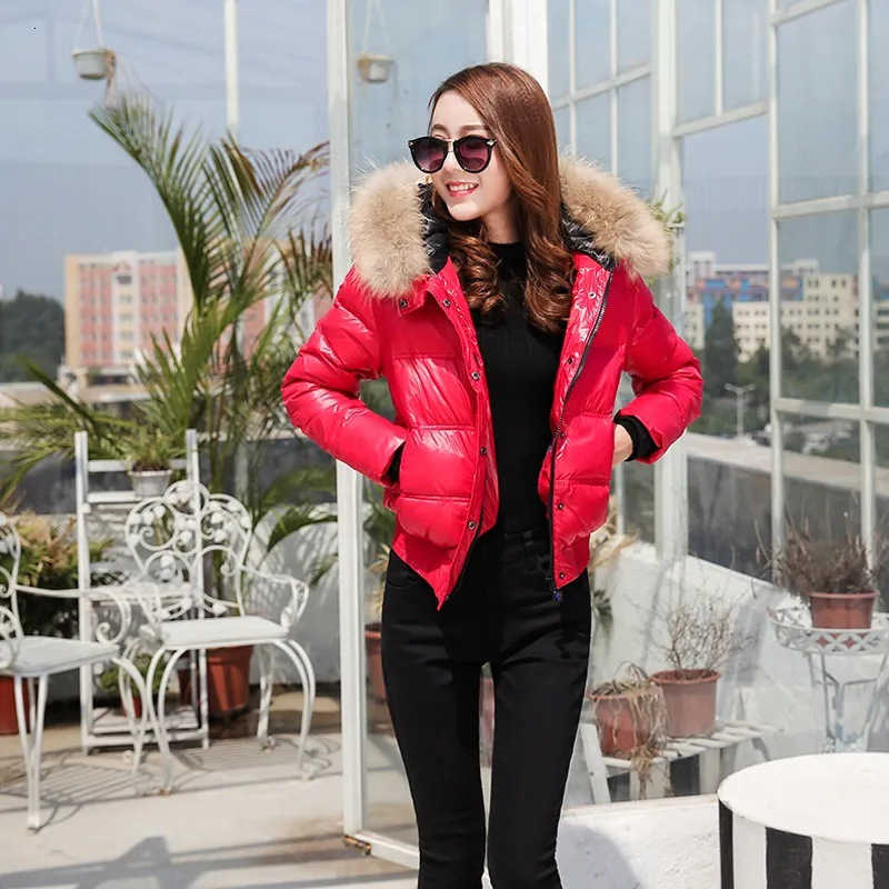 2024 Down and Cotton Women's Short Sleeve Korean Style New Fashion Warmth Winter Coat with Exposed Large Fur Collar for Students