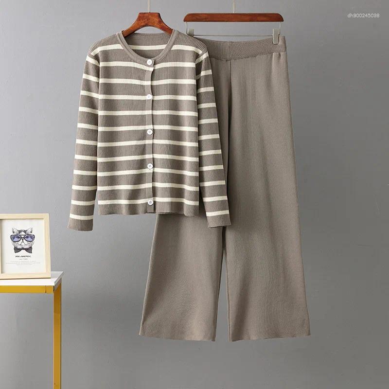 Women's Two Piece Pants Spring Autumn 2 Women Cardigan Tracksuits Fashion Knitted Pant Set Ladies Sweater Suit Vintage C260312