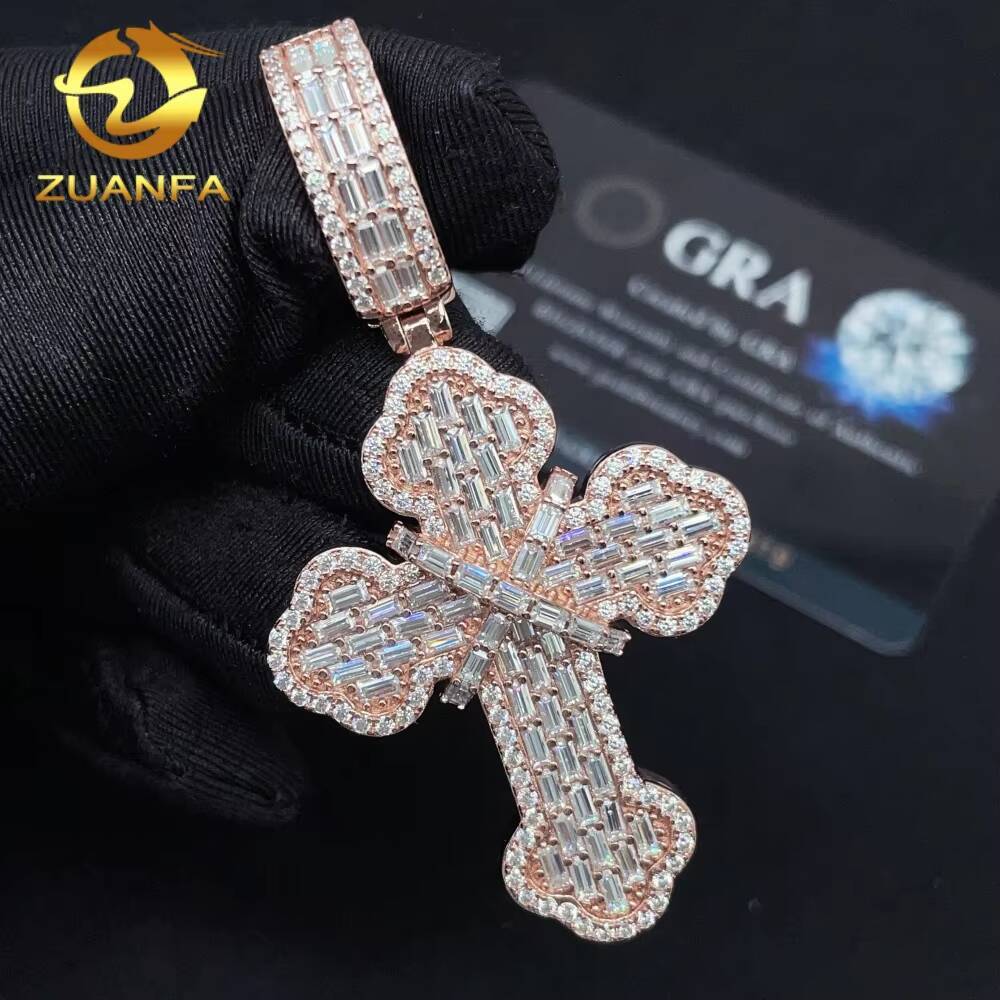 All Pass Diamond Tester Fine Jewelry New Design GRA Certified 925 Sterling Silver Hip Hop VVS Moissanite Cross Iced Out Pendant