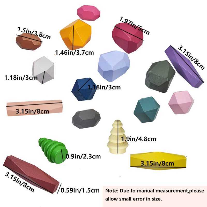 18 Pcs Wooden Stacking Rocks Building Blocks Colored Solid Wood Stones PreSchool Educational Games Toys for Kids Toddlers C250916