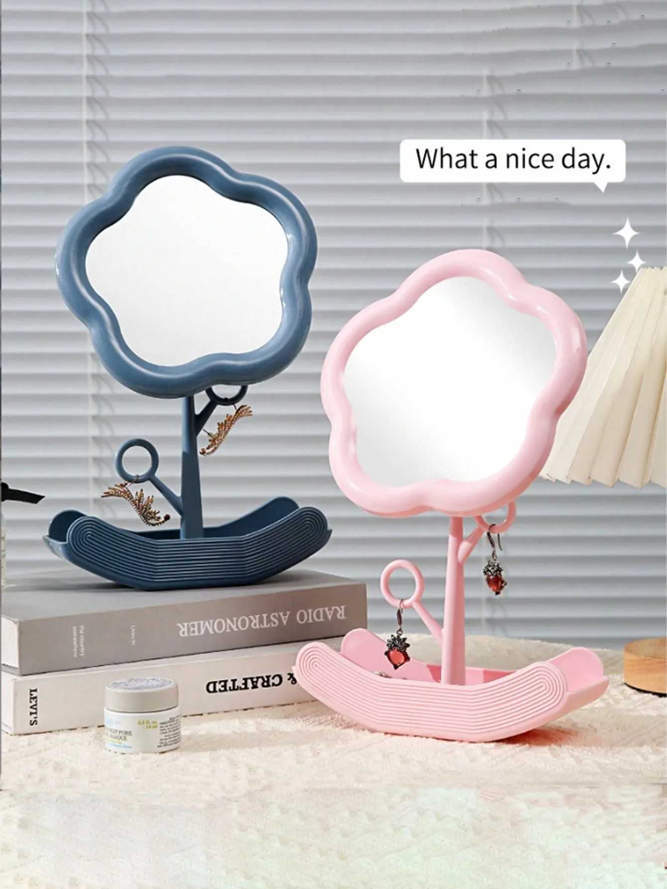 1pc Charm Enhancer Flower Makeup Mirror Rotating Desktop Makeup Mirror Portable Student Dormitory Storage Mirror Birthday C250916