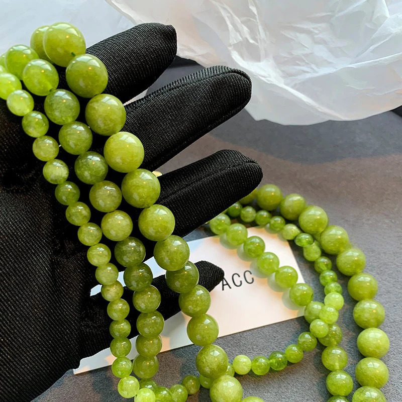 Natural Green Stone Round Beads Necklace French Fashion Jewelry For Girls Womens Sexy Collarbone Chain Accessories 250915
