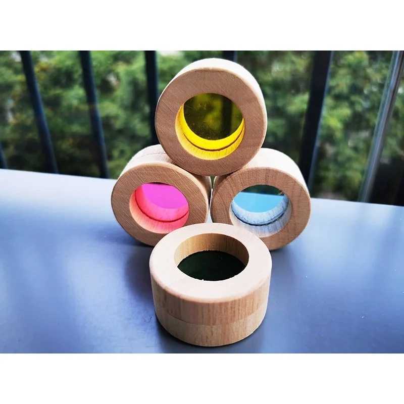 Kids Montessori Wooden Toy Sensory Rainbow Mirror Blocks Solid Rubber Wood Stacking Acrylic Building Stacker Educational Play C250916