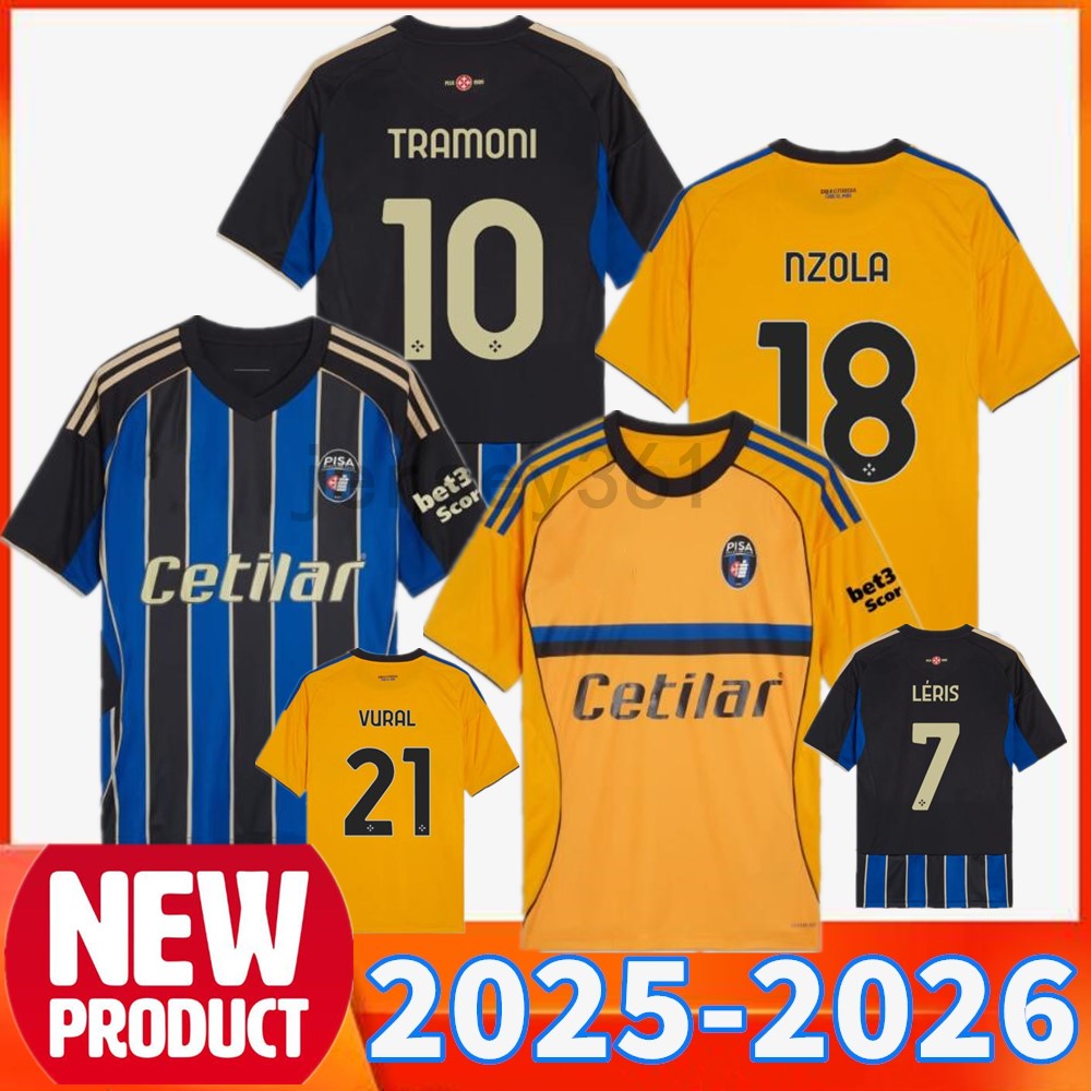 25 26 Pisa SC soccer Jerseys Fans 2025 2026 MEISTER TRAMONI NZOLA VURAL football shirt home blu e nero away giallo Pisa Men jersey