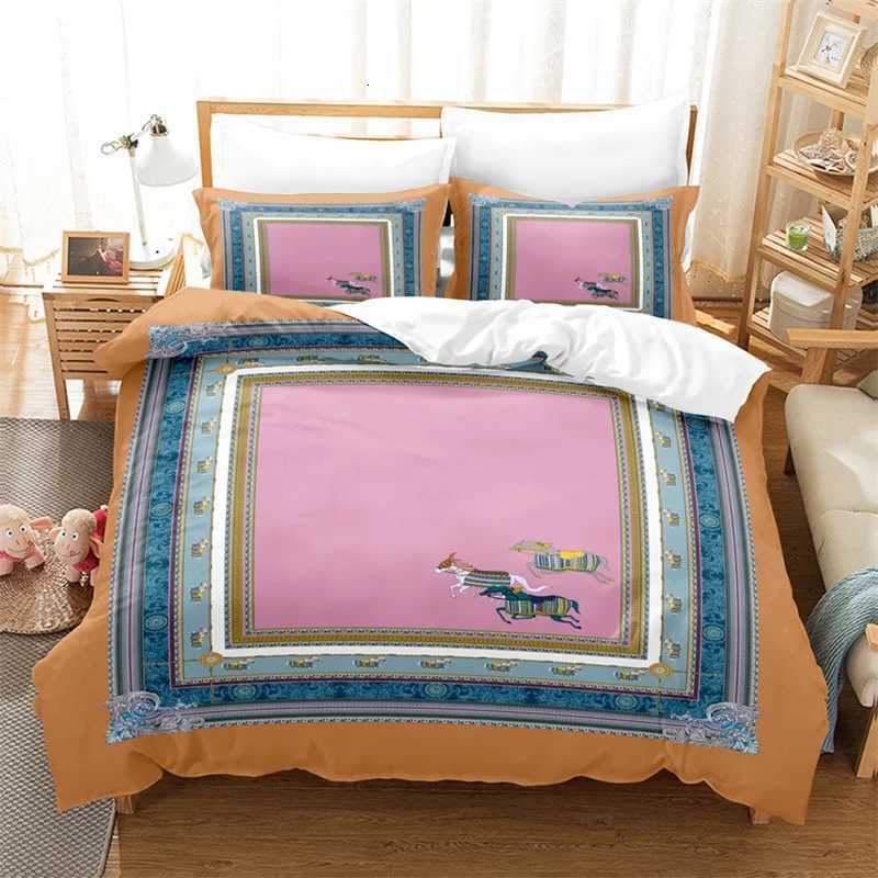 Luxury Luxury Plaid Geometric Horse Print Bedding Set Modern Concise Duvet Cover with cases Queen King Size Bedroom Decor for Kid Y250916