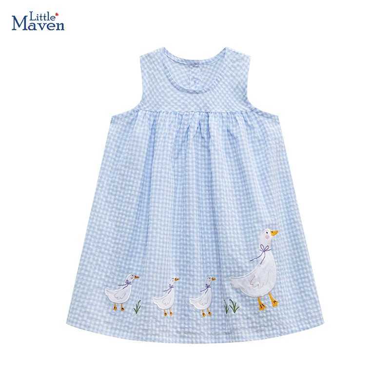 Little maven Girls Sundress Kids Clothes Sleeveless Dress Children Vestidos Plaid Animal Applique Embroidery Cute Girls Dress C250916