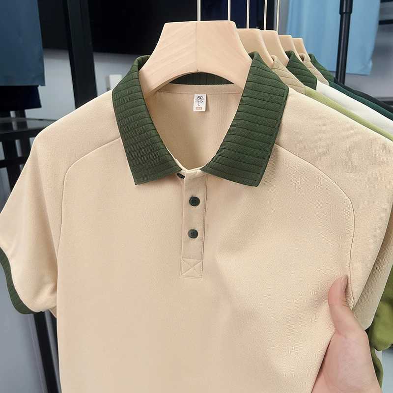 Summer New Men Polo Shirt High End Color Blocking Lapel Short Sleeved TShirt Lronless Versatile Sports Commuter Mens Wear Top W250916
