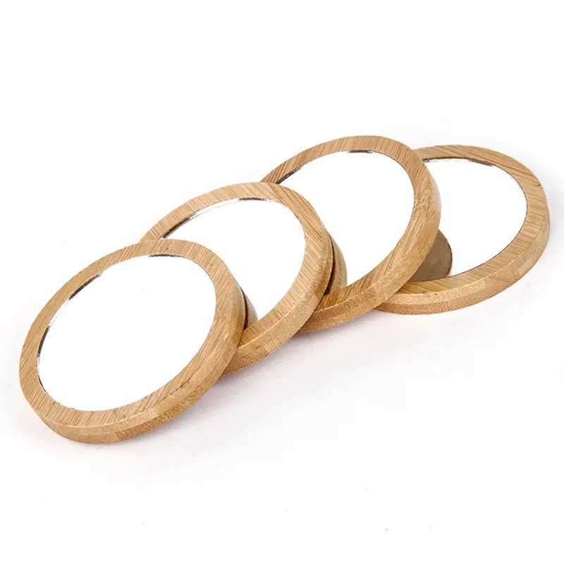 20Pcs Small Wooden Makeup Mirrors Round Compact Mirrors Portable Wooden Dressing Table Makeup Mirrors C250916
