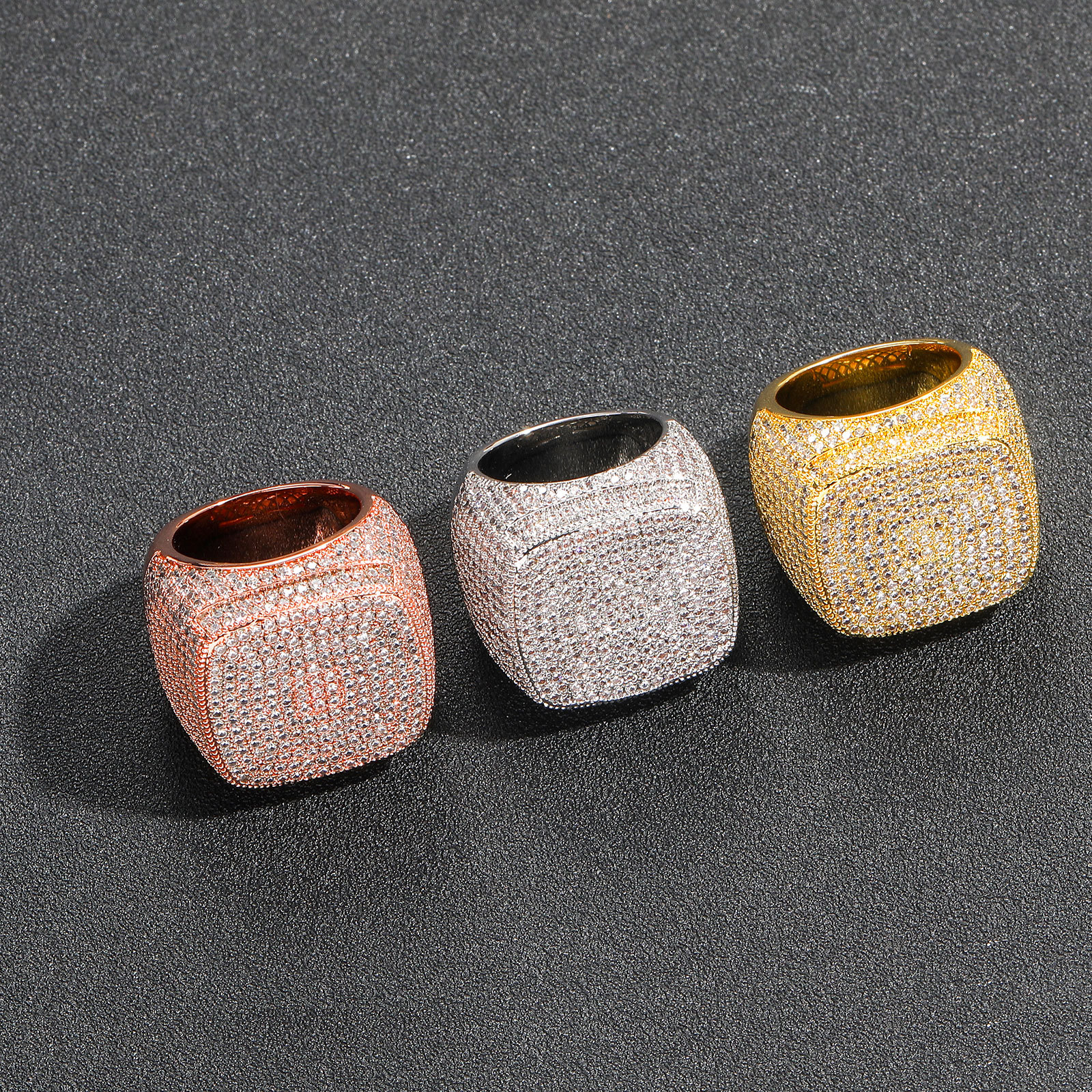 designer ring rings designer for women gold ring Hot selling Hip Hop Style Ring Featuring 5A Zirconia Full-Diamond Square Ring with Bold 3D