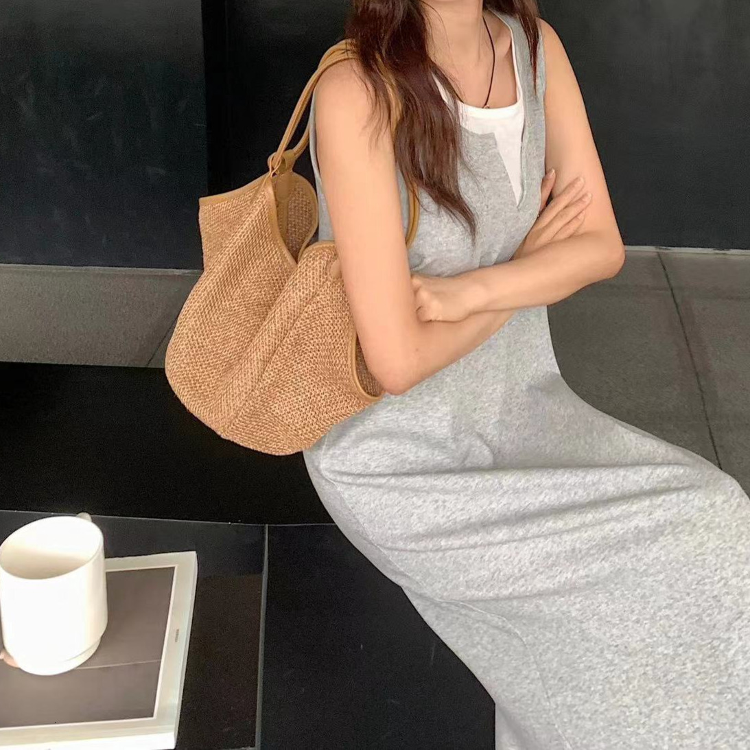 French vacation style design straw bag new large capacity handbag dumpling bag women s shoulder bag autumn new designer bag handbag