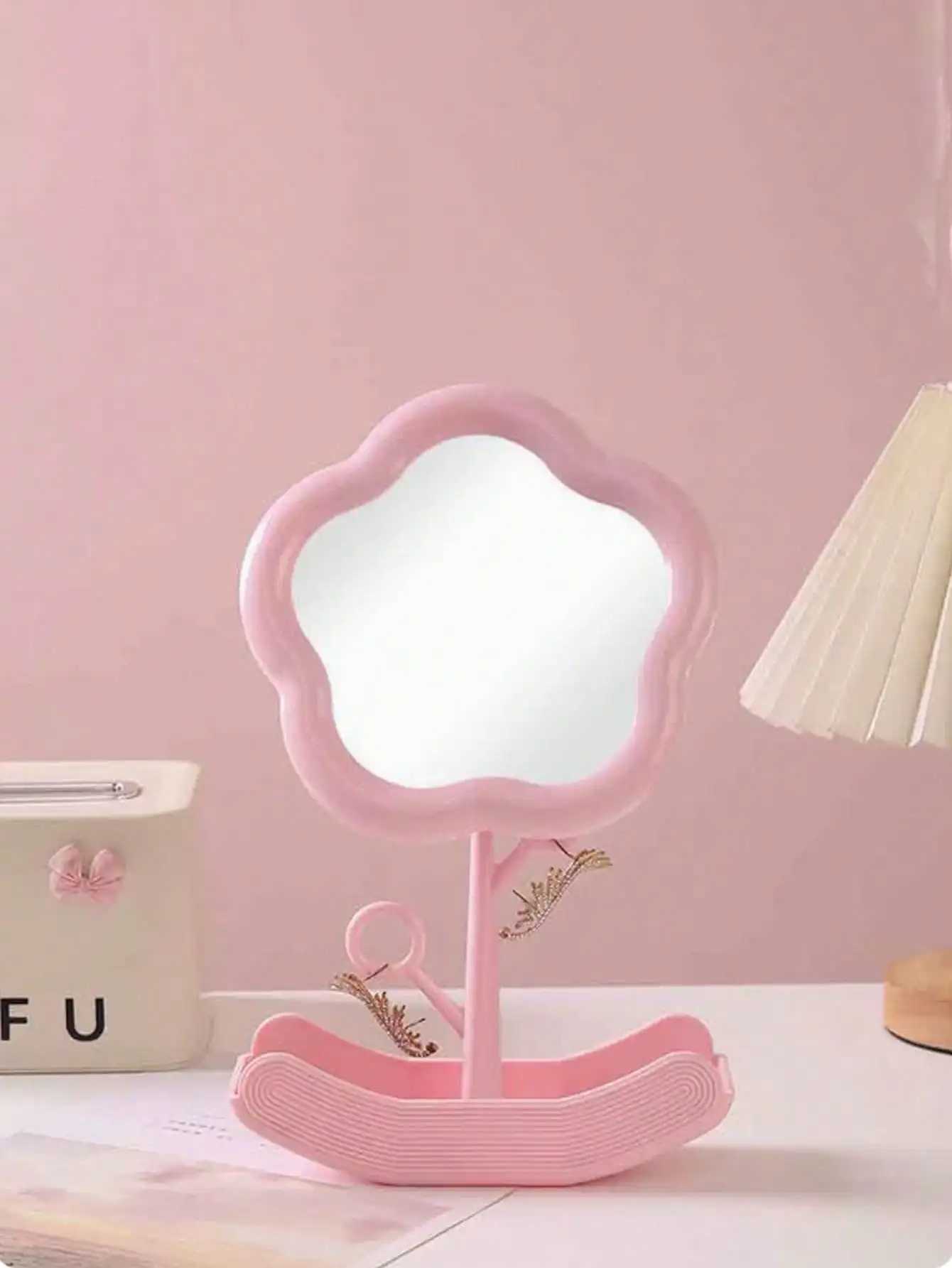 1pc Charm Enhancer Flower Makeup Mirror Rotating Desktop Makeup Mirror Portable Student Dormitory Storage Mirror Birthday C250916