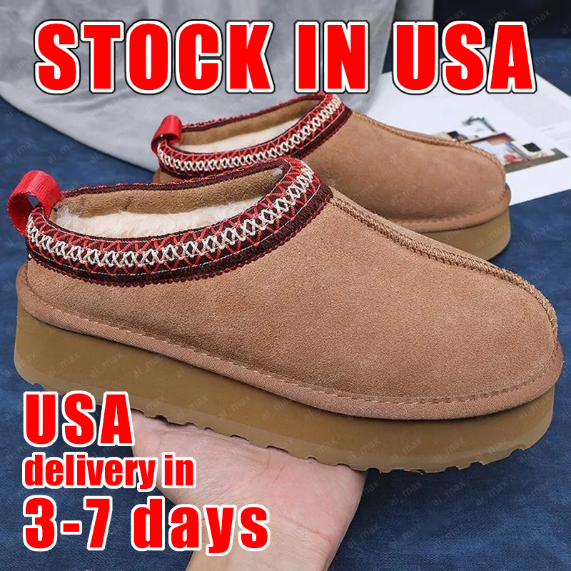 Designer shoes Tasman Slippers Chesut Fur Slides Sheepskin New Mules Women Men Ultra Mini Platform Boot Slip-on Shoes Suede Upper Comfort Fall Winter Size 35-46