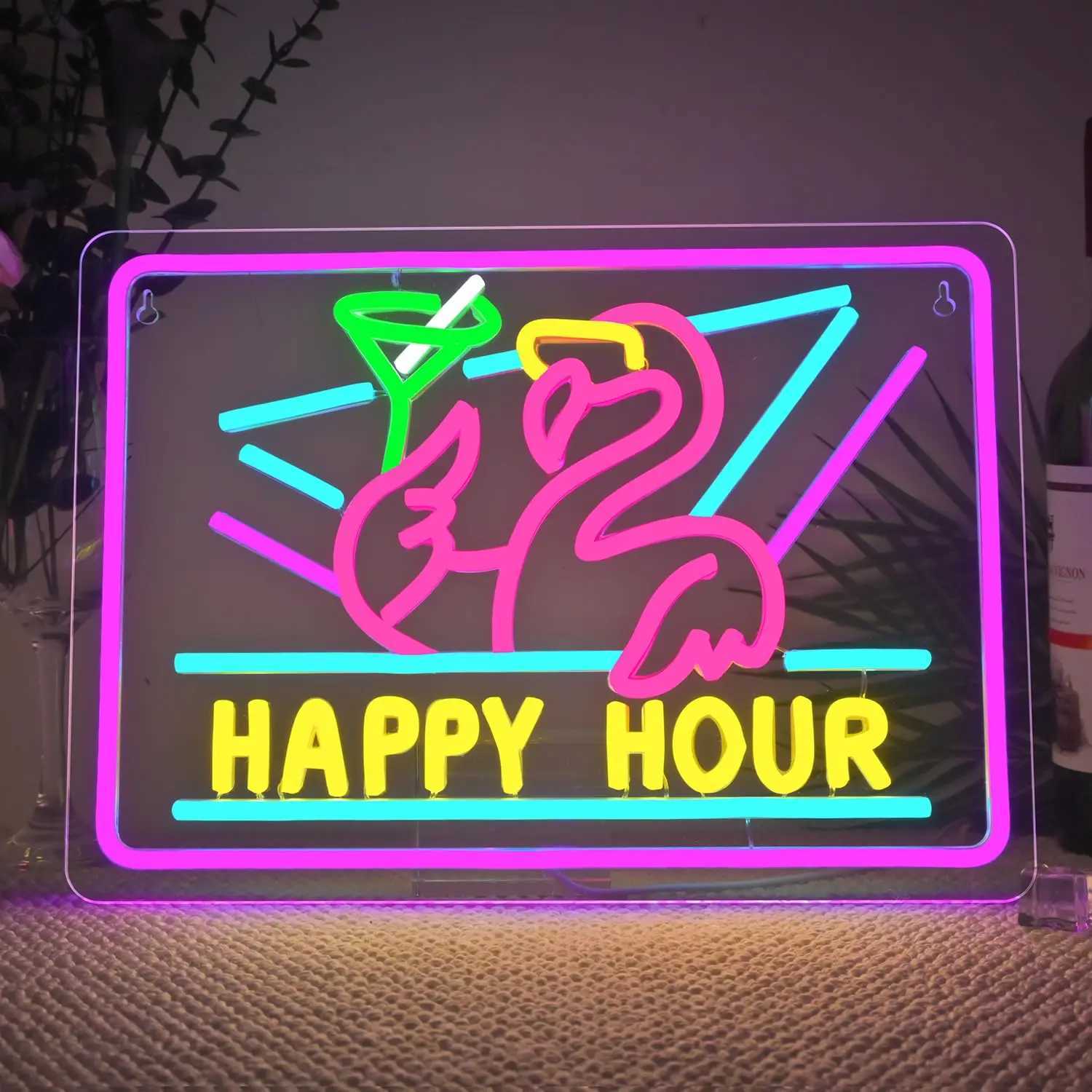 Happy Hour Bar Neon Sign Light Up for Wall Decor Led Business Bedroom Game Room Club Party Man Cave Decoration Y250916