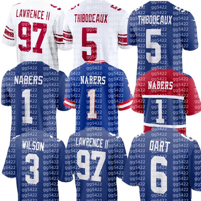 Russell Wilson Malik Nabers Wan'Dale Robinson Cam Skattebo Jaxson Dart Abdul Carter Kayvon Thibodeaux Brian Burns Dexter Lawrence II NFL Giants Football Jersey