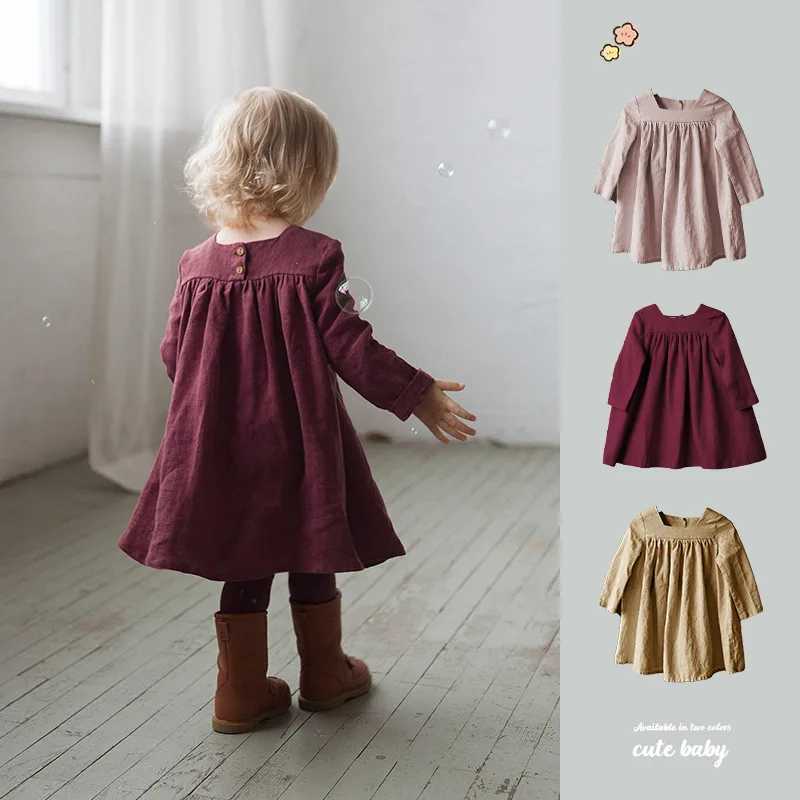 28Y Baby Girls Dress New Autumn Solid Color Soft Toddler Kids Long Sleeves Princess Dress Korean Children Girls Casual Dress C250916