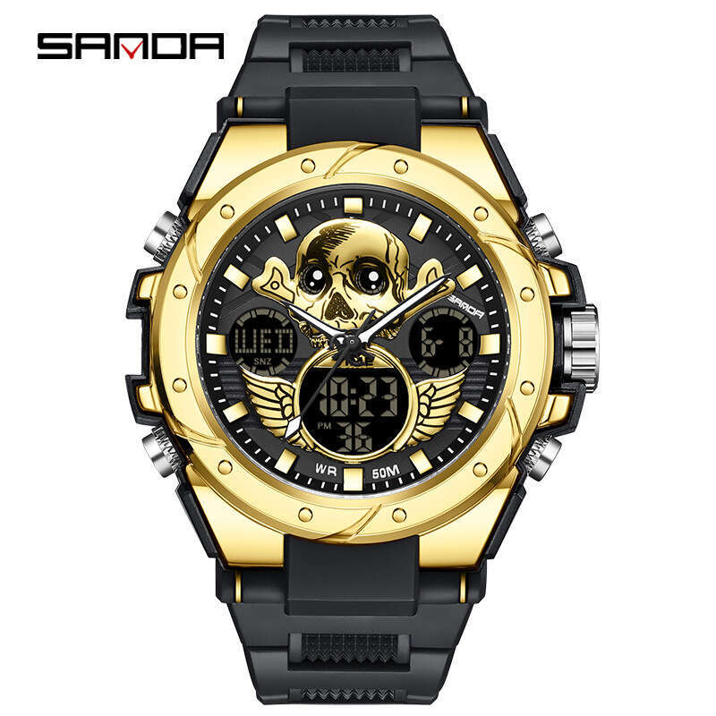 DHgargets Sanda Harajuku Style Skull Waterproof Multi-Function Electronic Outdoor Sports Men's Watch